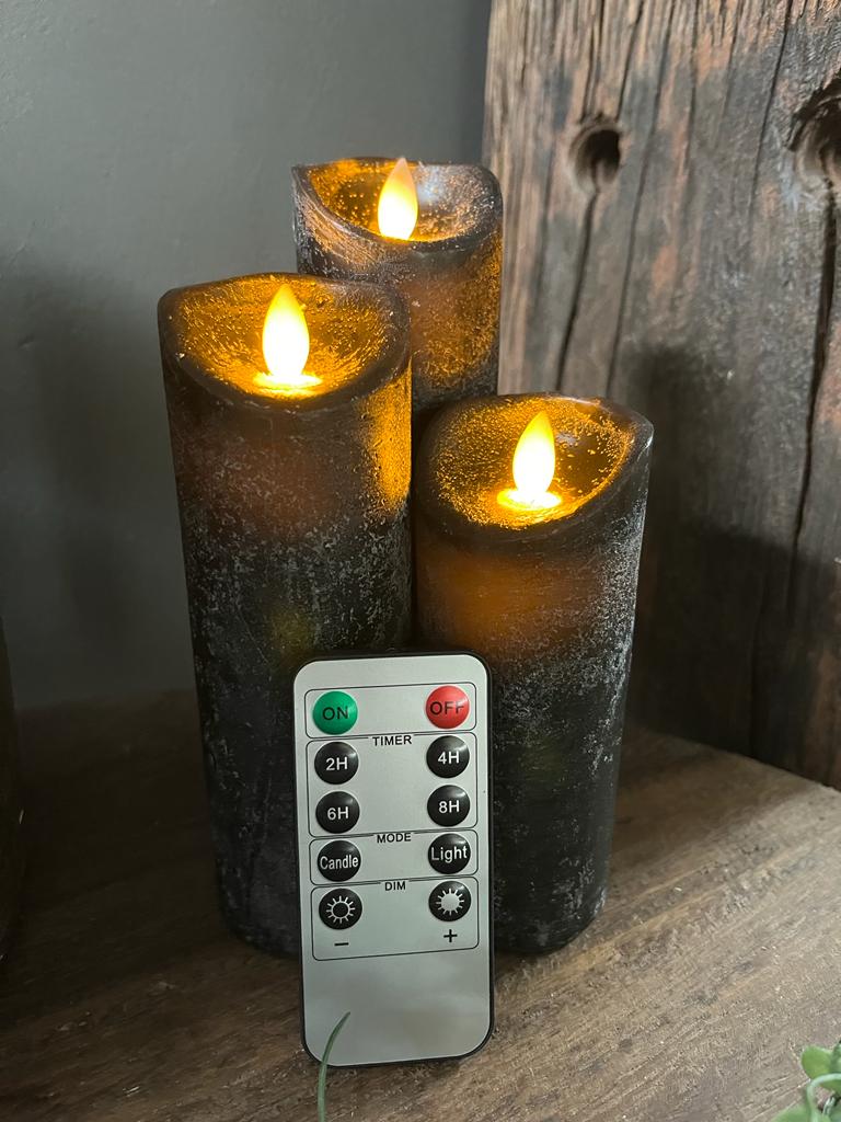 Led kaarsen met afstandsbediening set van 3 Antraciet