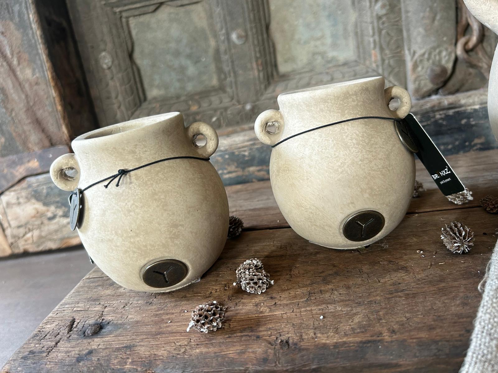 Brynxz Tealightcup Two Ears Majestic Taupe D.10 H.11 | Erve Smit Landelijke decoratie Brynxz Tealightcup Two Ears Majestic Taupe D.10 H.11