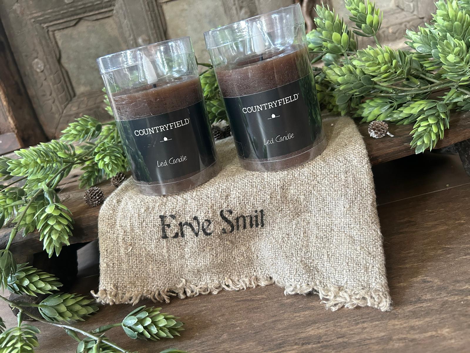 Countryfield Led Stompkaars Bruin 11 cm hoog | Erve Smit Landelijke decoratie Countryfield Led Stompkaars Bruin 11 cm hoog