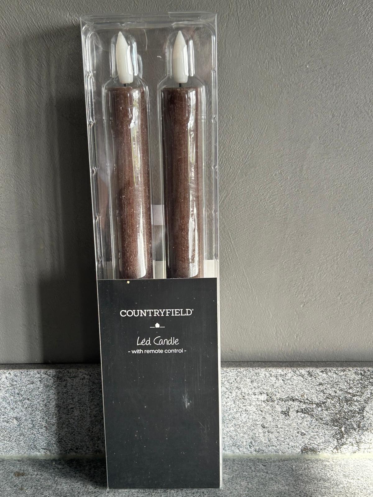 Led Dinerkaars Countryfield 14,5 cm set van 2 Bruin | Erve Smit Landelijke decoratie Led Dinerkaars Countryfield 24 cm set van 2 Bruin