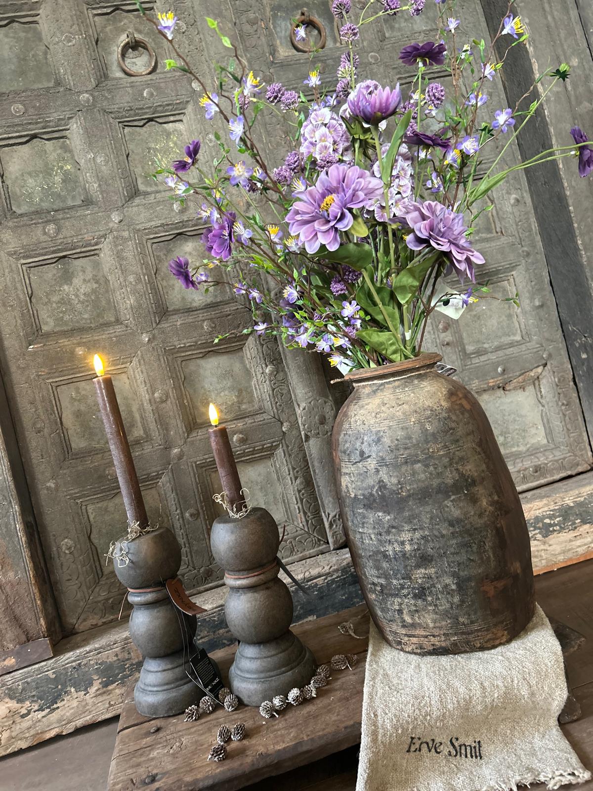 Led Dinerkaars Countryfield 14,5 cm set van 2 Bruin | Erve Smit Landelijke decoratie Led Dinerkaars Countryfield 24 cm set van 2 Bruin