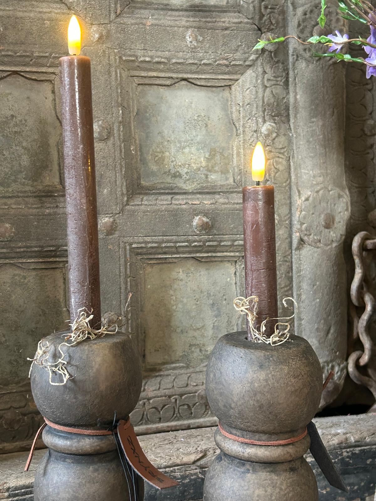 Led Dinerkaars Countryfield 14,5 cm set van 2 Bruin | Erve Smit Landelijke decoratie Led Dinerkaars Countryfield 24 cm set van 2 Bruin