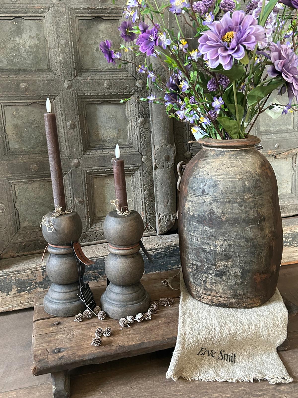 Led Dinerkaars Countryfield 14,5 cm set van 2 Bruin | Erve Smit Landelijke decoratie Led Dinerkaars Countryfield 24 cm set van 2 Bruin