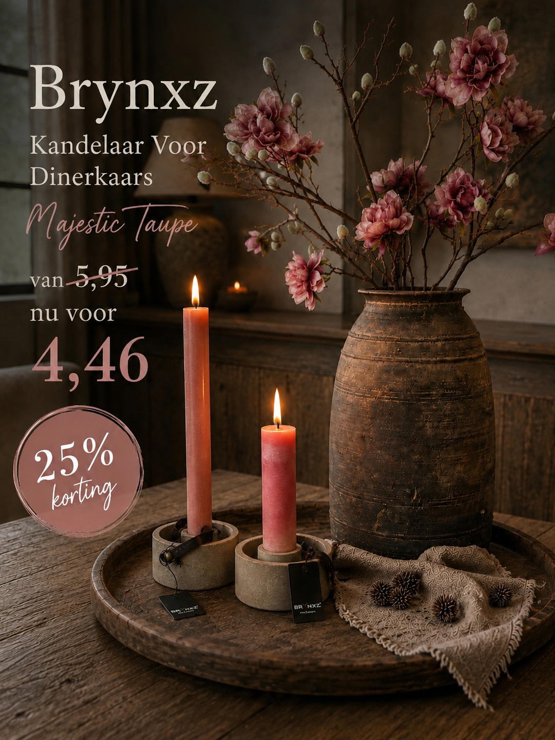 Brynxz Kandelaar Voor Dinerkaars Majestic Taupe