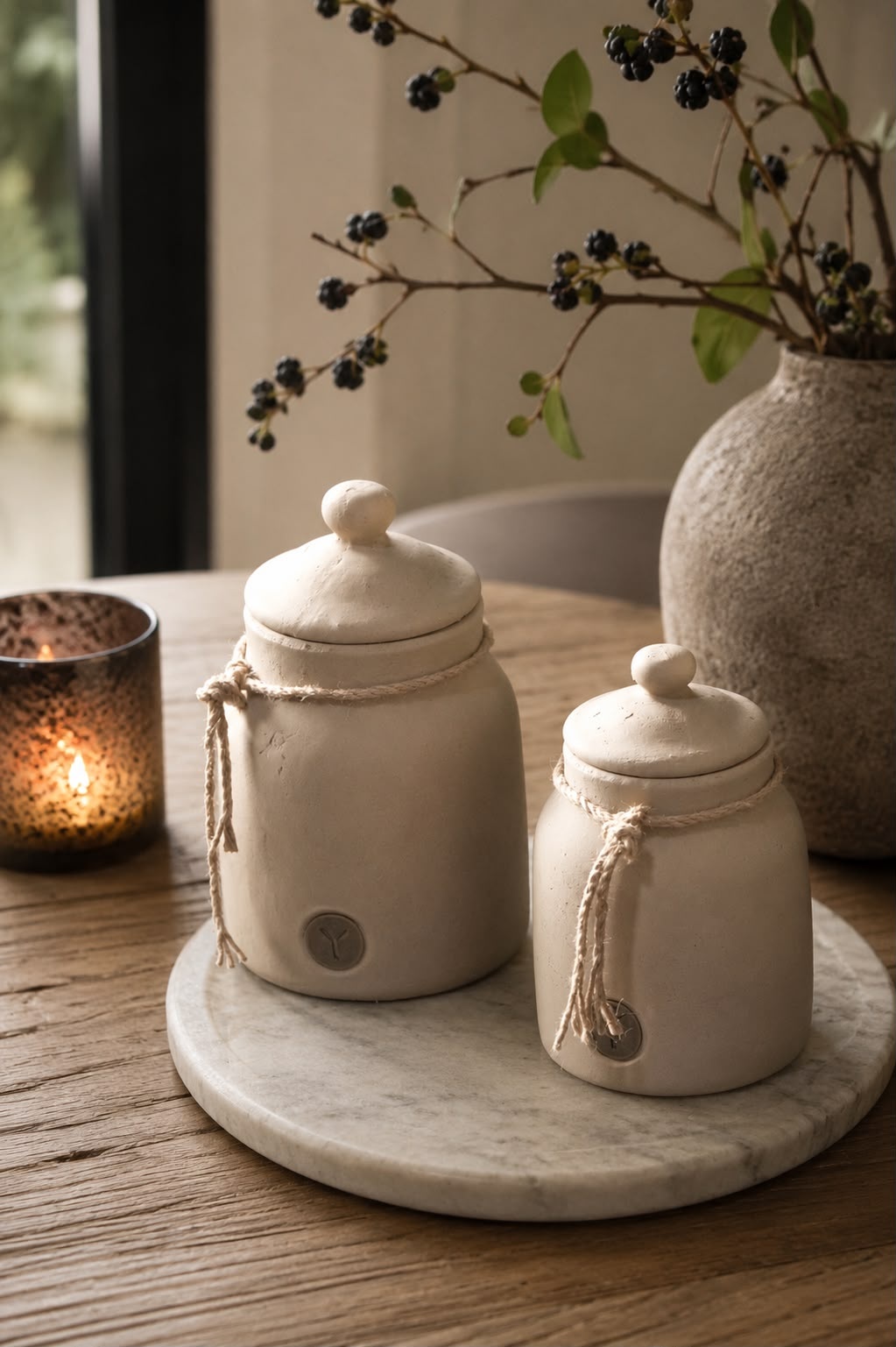 Brynxz Pot and Top with Rope Majestic Taupe L | Erve Smit Landelijke decoratie Brynxz Pot and Top with Rope Majestic Taupe M