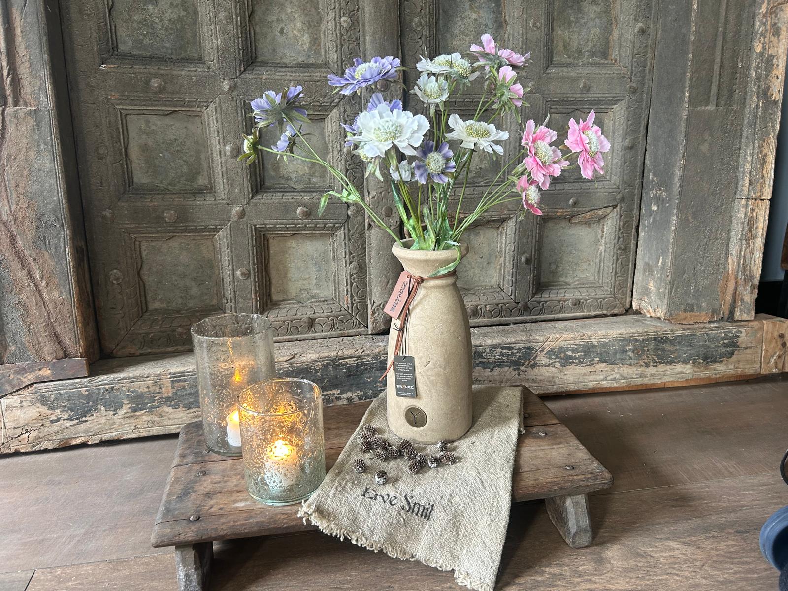 Brynxz Vase Luxury Leather Rope Majestic Taupe S | Erve Smit Landelijke decoratie Brynxz Vase Luxury Leather Rope Majestic Taupe S