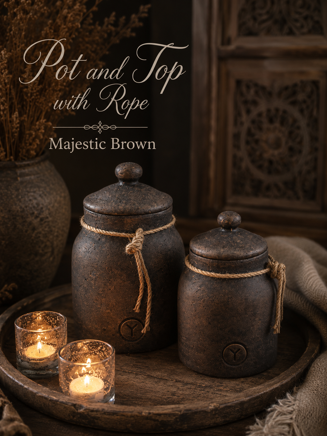 Brynxz Pot and Top with Rope Majestic Brown M | Erve Smit Landelijke decoratie Brynxz Pot and Top Majestic Brown