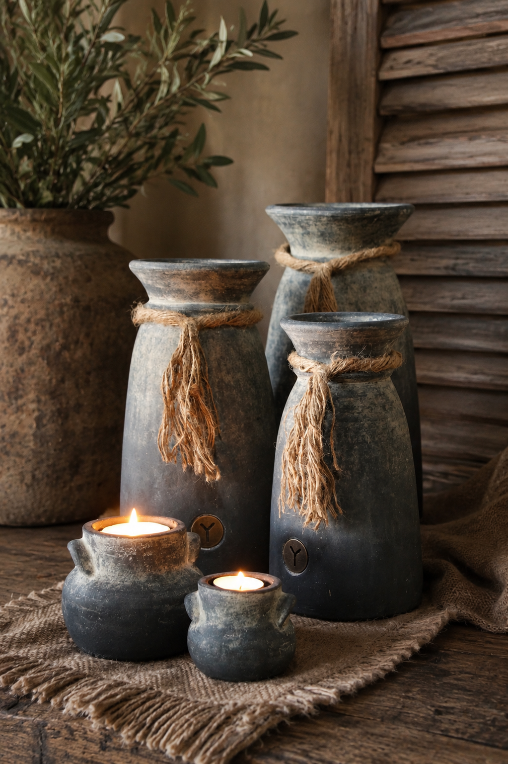 Brynxz Jar with Rope Ancient Clay L D.16 H.35 | Erve Smit Landelijke decoratie Brynxz Decoratie Potten