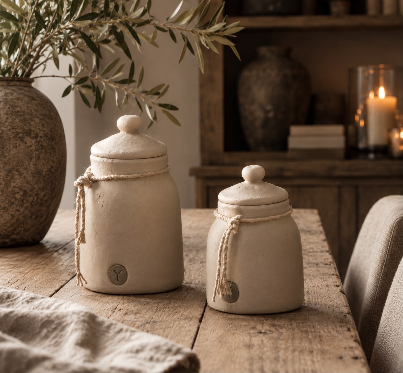Brynxz Pot and Top with Rope Majestic Taupe L | Erve Smit Landelijke decoratie Brynxz Pot and Top with Rope Majestic Taupe