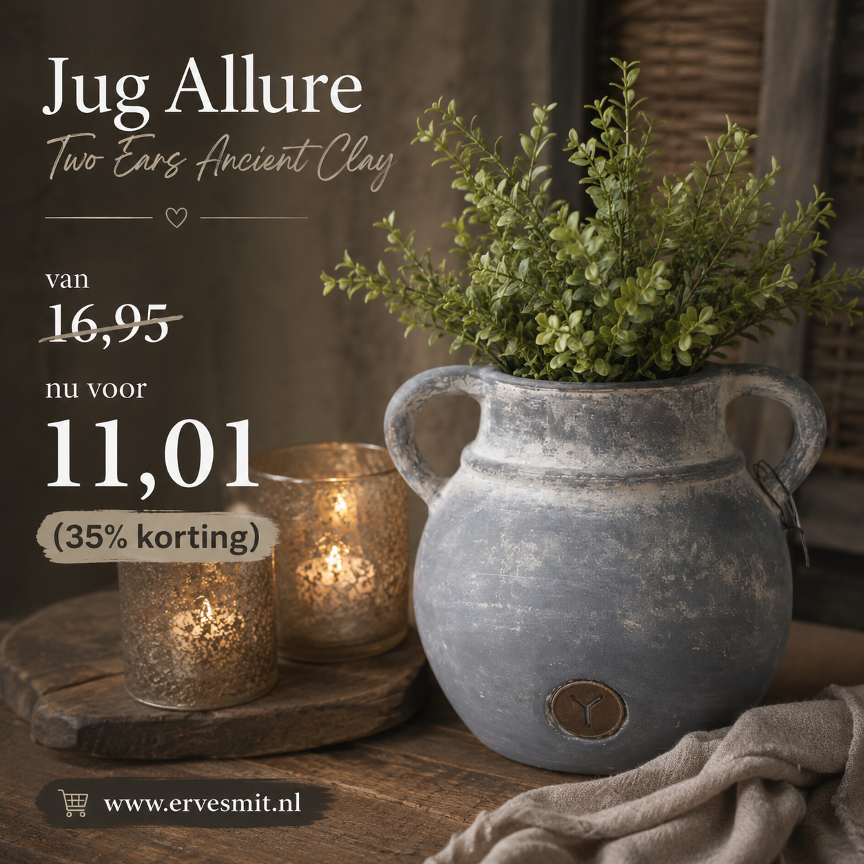 Brynxz Jug Allure Two Ears Ancient Clay M D.16 H.18 | Erve Smit Landelijke decoratie Brynxz Jug Allure Two Ears Ancient Clay M D.16 H.18