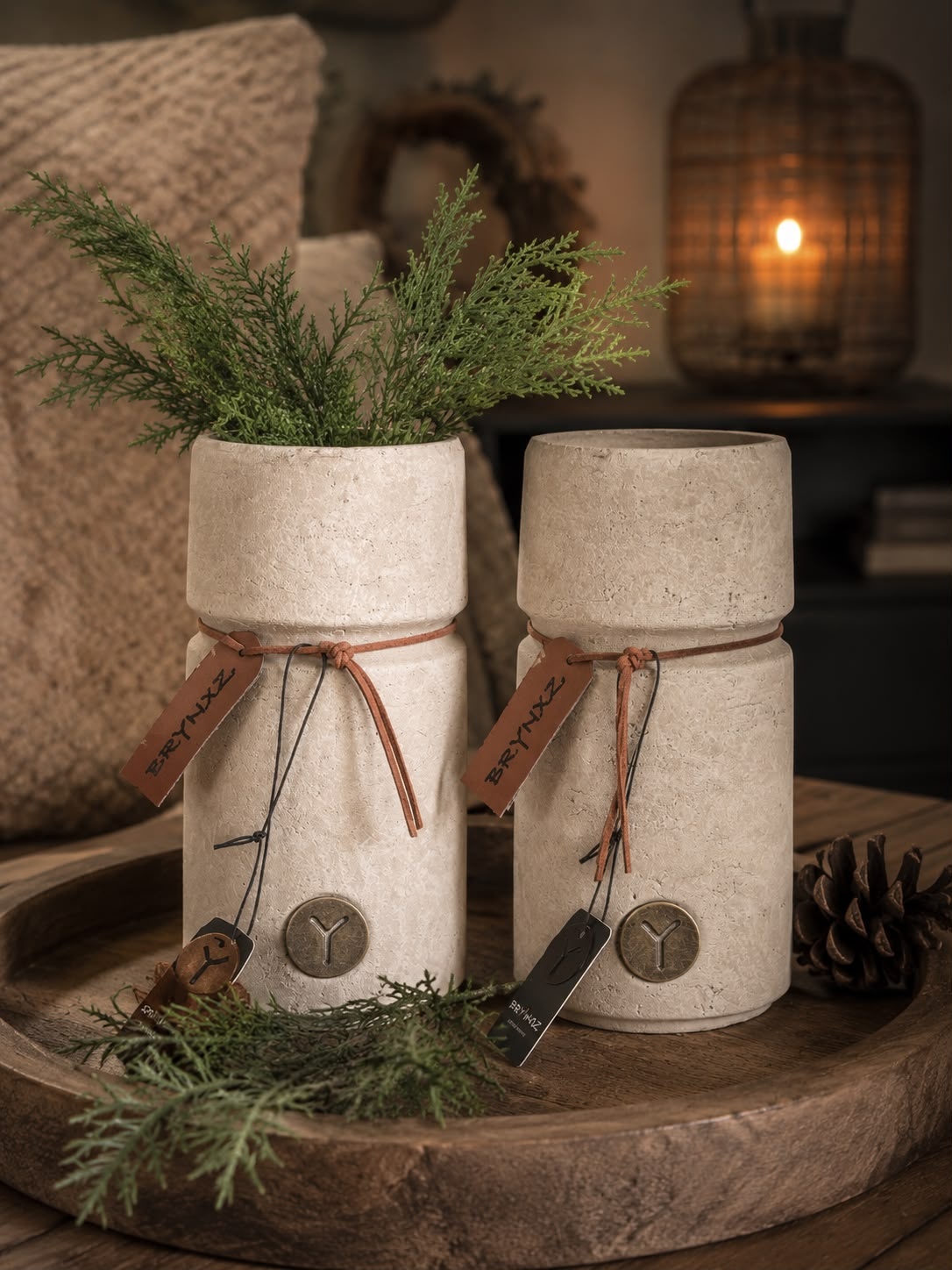 Brynxz Vase Basic Lather Rope Majestic Taupe S D.11 H.20 | Erve Smit Landelijke decoratie Brynxz Vase Basic Lather Rope Majestic Taupe S