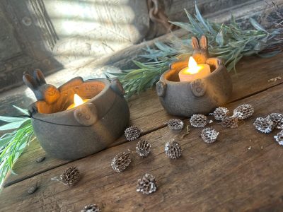 Brynxz Set of 2 Tealightcups Hare Majestic Brown D.12-10 H.10-8